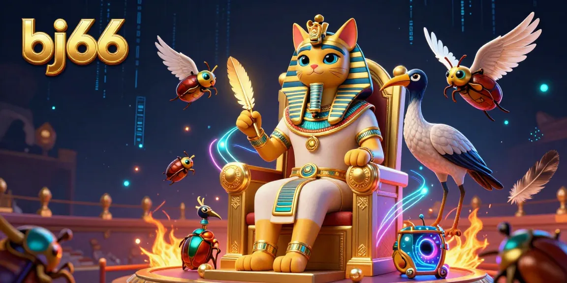 Engage with bj66's thrilling cockfighting experience featuring 3D pharaoh cat and artifacts.