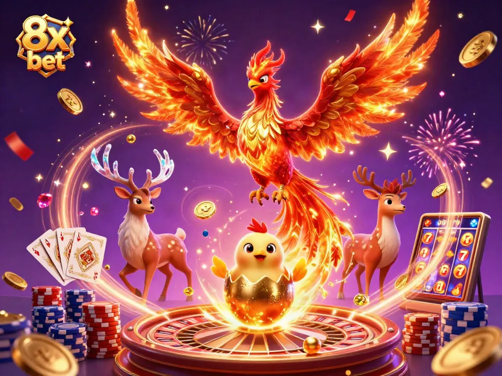 Experience the thrill of winning with 8x bet in this vibrant casino-style illustration.